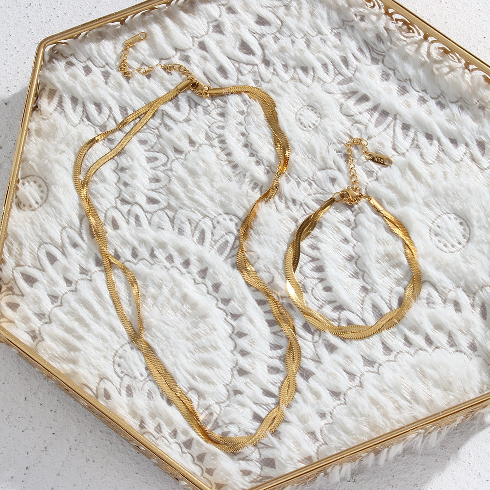 Diane Parure collier et bracelet Plaqué Or 18k