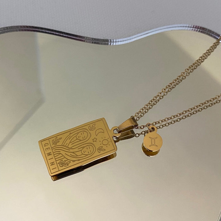 Collier médaille céleste et pampille Plaqué Or 18k