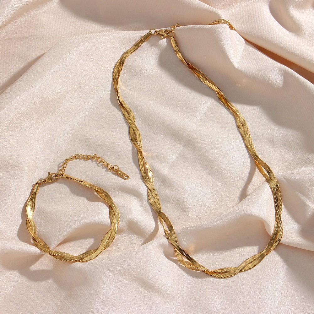 Diane Parure collier et bracelet Plaqué Or 18k