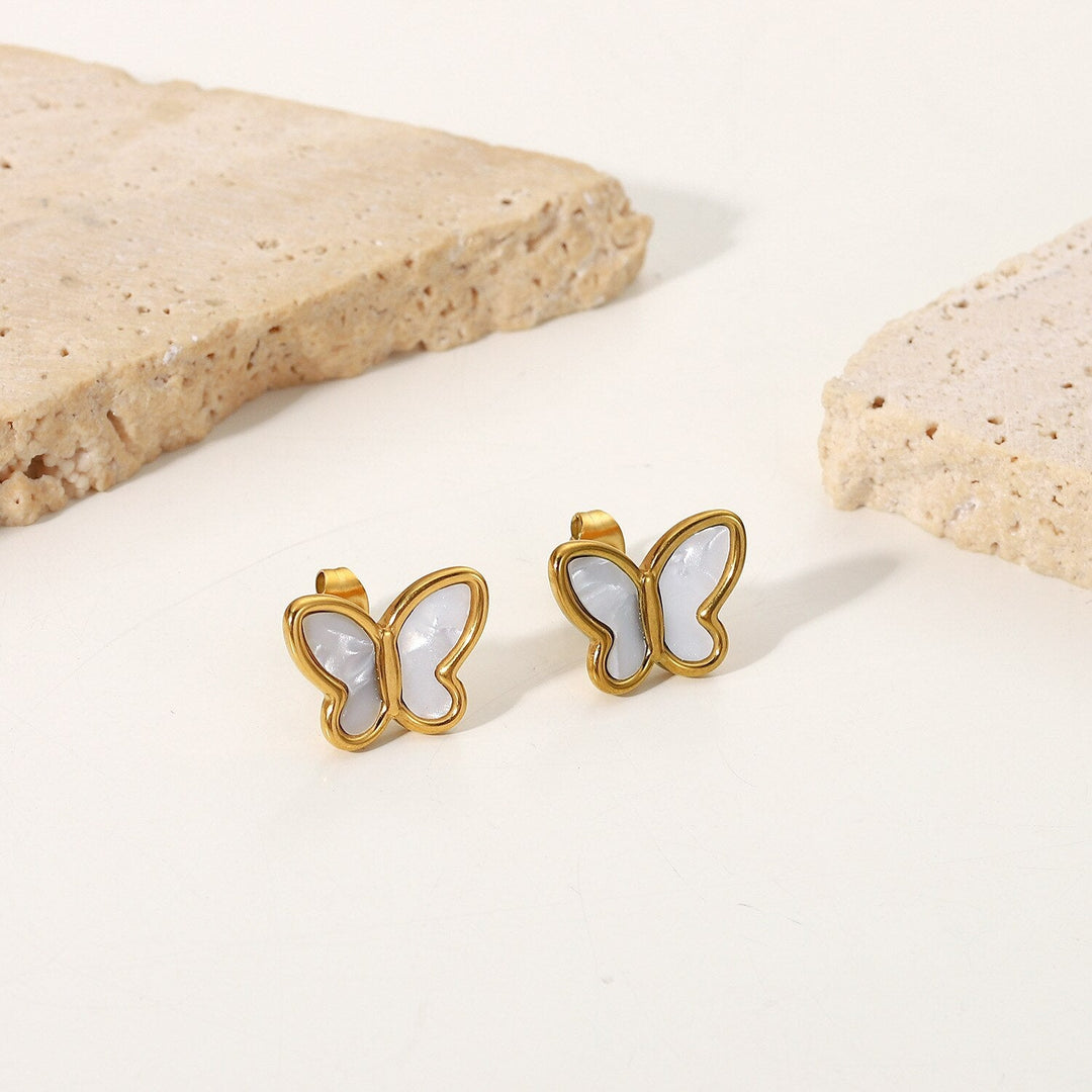 Boucles d'oreilles Papillon Nacre Plaqué Or 18k