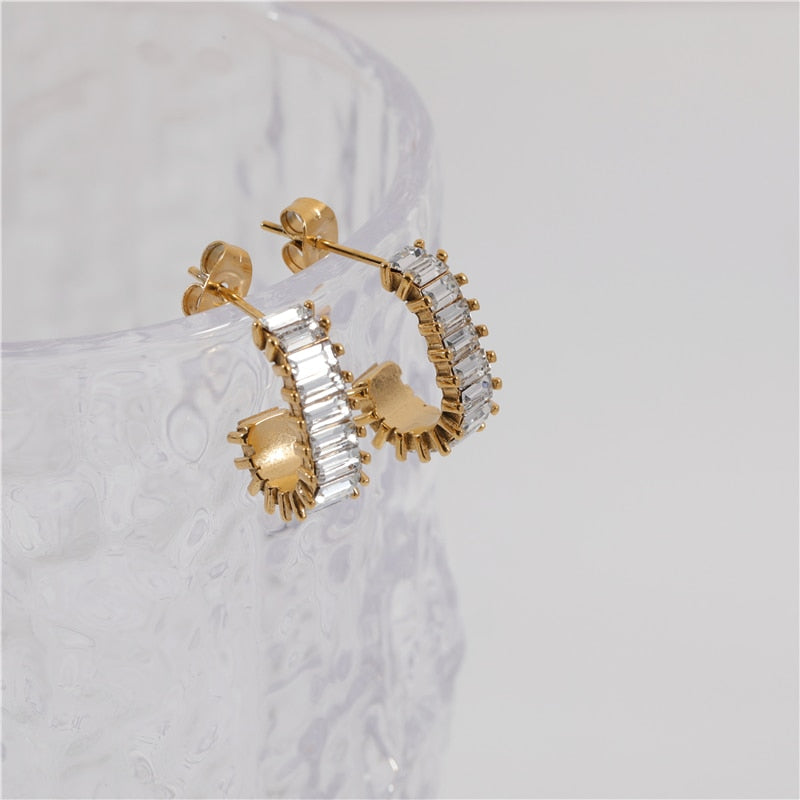 Alixie Demi-créoles pavées cristaux Plaqué Or 18K