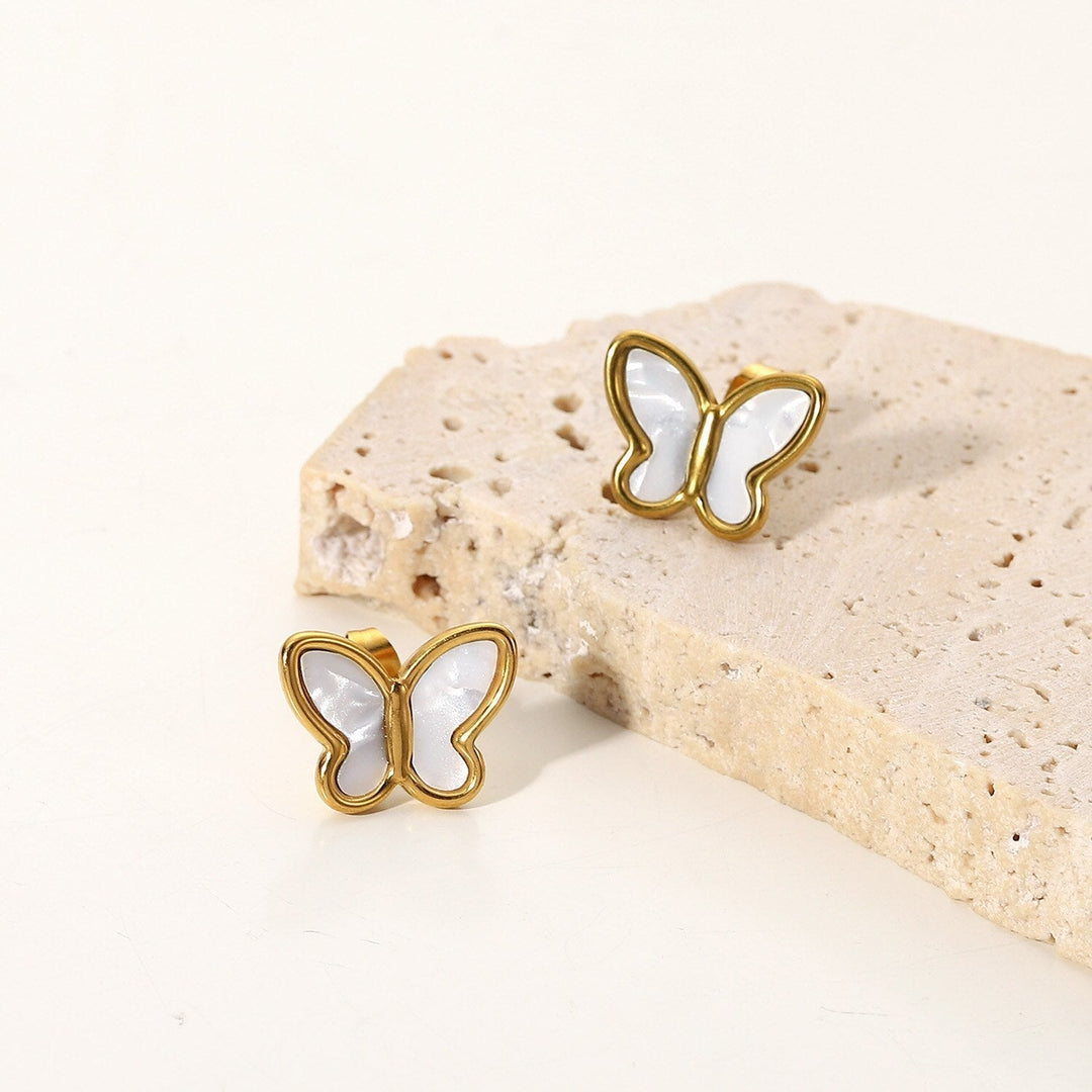 Boucles d'oreilles Papillon Nacre Plaqué Or 18k