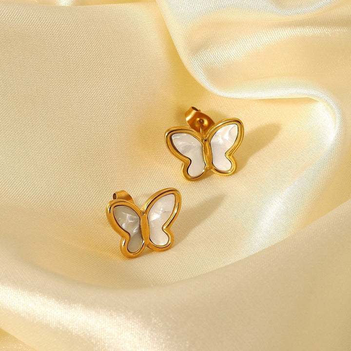 Boucles d'oreilles Papillon Nacre Plaqué Or 18k