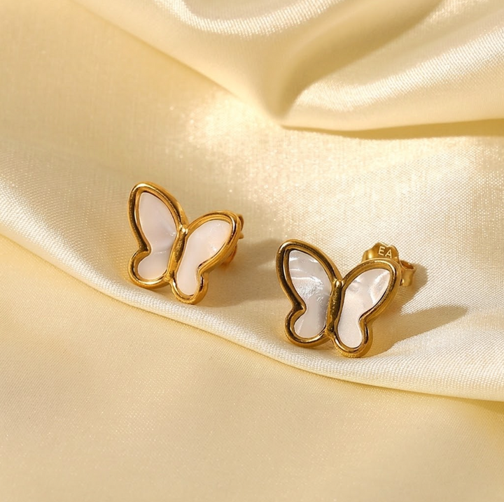 Boucles d'oreilles Papillon Nacre Plaqué Or 18k